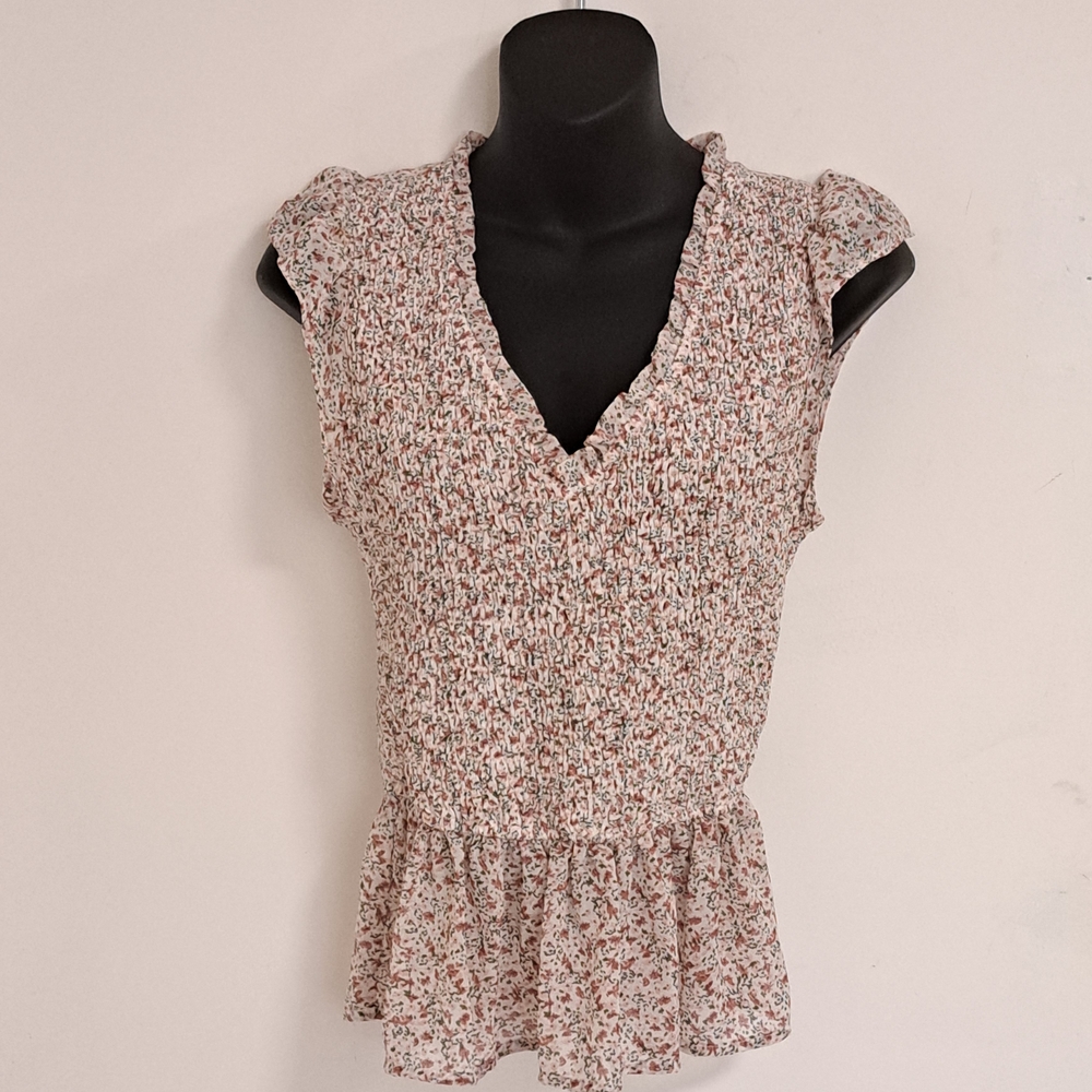 Promesa Floral BOHO Praire Chic Smocked Sleeveless Blouse Misses Size Small